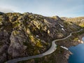 Aerial view. Road and lakes in mountains Norway Royalty Free Stock Photo