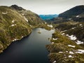 Aerial view. Road and lakes in mountains Norway Royalty Free Stock Photo