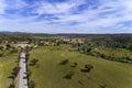 Aerial view of the road leading to the historic village of Idanha a Velha in Portugal Royalty Free Stock Photo