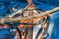 Aerial view of road in the modern city at night in winter Royalty Free Stock Photo