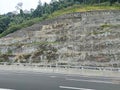 Aerial view road near soil nailing and concrete retaining wall in Kuala Lumpu