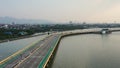 Aerial view of road over sea coast Chonburi Eastern of Thailand