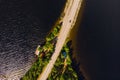 Aerial view of road on Pulkkilanharju Ridge at lake Paijanne, Paijanne National Park, Finland