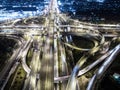 Aerial view, Road roundabout, Expressway with car lots in the ci