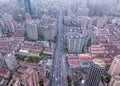 Aerial view of road with skyscraper and high-rise office buildings in Shanghai Downtown, China. Financial district and business Royalty Free Stock Photo