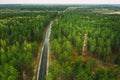 Aerial View Of Road Through Spring Forest Landscape. Top View Of Fire Lookout Tower Royalty Free Stock Photo