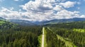 Aerial view of road to Hoverla, Ukraine Carpathian mountains.