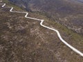 Aerial view of road to the Ecological Park Joya la Barreta, a long winding road