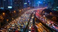 Aerial view of Road Traffic jam on multiple lane highway Royalty Free Stock Photo