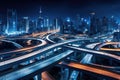 Aerial view of Road Traffic jam on multiple lane highway with speed light trail from car background, Expressway road junction in Royalty Free Stock Photo