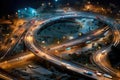 Aerial view of Road Traffic jam on multiple lane highway with speed light trail from car background, Expressway road junction in Royalty Free Stock Photo