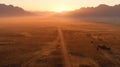 Aerial view of the road in Wadi Rum desert, Jordan