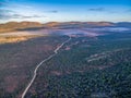 Aerial view of road winding through South Australian outback. Royalty Free Stock Photo