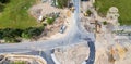 Aerial view on road word. Roundabout construction