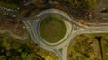Aerial view on road word. Roundabout construction. Transport and logistic