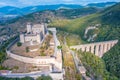 Aerial view of Rocca Albornoziana castle in Spoleto, Italy