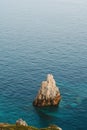 Aerial view rock in Aegean sea landscape in Turkey nature resort turquoise water