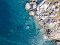 Aerial view of rocks on the sea. Overview of the seabed seen from above