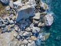 Aerial view of rocks on the sea. Overview of the seabed seen from above