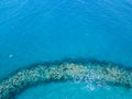 Aerial view of rocks on the sea. Overview of the seabed seen from above