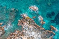 Aerial view of rocks under turquoise water Royalty Free Stock Photo