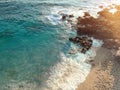 Rocky beach and crystal turquoise water of Ionian Sea in Albania.