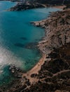 Aerial view of the rocky coast of Paros island in Greece