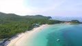 Aerial View of the rocky islands in Andaman sea, Thailand. Poda island in Krabi Thailand. Long exposure of Makua beach