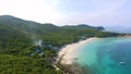 Aerial View of the rocky islands in Andaman sea, Thailand. Poda island in Krabi Thailand. Long exposure of Makua beach