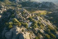 Aerial view of rocky terrain with lush greenery Royalty Free Stock Photo