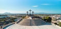 Monte Calvario and three crosses against blue sky view