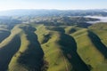 Aerial View of Rolling, Green Hills in California Royalty Free Stock Photo