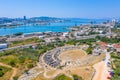 Aerial view of Roman amphitheater ancient Salona near Split, Croatia