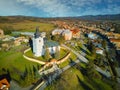 Aerial view of Roman Catholic Church of All Saints in Ocova in podpolanie region during winter