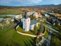 Aerial view of Roman Catholic Church of All Saints in Ocova in podpolanie region during winter Royalty Free Stock Photo