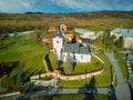 Aerial view of Roman Catholic Church of All Saints in Ocova in podpolanie region during winter Royalty Free Stock Photo
