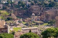 Aerial view of the Roman Forum and Colosseum in Rome, Italy. Rom Royalty Free Stock Photo