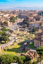 Aerial view of the Roman Forum and Colosseum in Rome, Italy. Rom Royalty Free Stock Photo