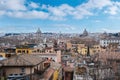Aerial view of Rome against a blue sky, showcasing the city\'s majestic skyline Royalty Free Stock Photo