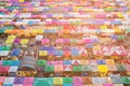 Aerial view roof top market multiple colourful tent