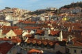 Aerial view from the roof top to the red tiled roofs of the historic part of city Lisbon. Travel and tourism concept. Portugal Royalty Free Stock Photo