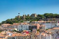 Aerial view of roofs and castle of Alfama, the historic area of