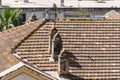Aerial view of rooftop chimneys. Royalty Free Stock Photo