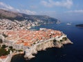 Aerial view of rooftops of Dubrovnik old historical town and Adriatic sea in Croatia. UNESCO World Heritage site, Famous