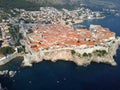 Aerial view of rooftops of Dubrovnik old historical town and Adriatic sea in Croatia. UNESCO World Heritage site, Famous