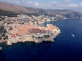 Aerial view of rooftops of Dubrovnik old historical town and Adriatic sea in Croatia. UNESCO World Heritage site, Famous