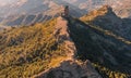 Aerial view of Roque Nublo, a volcanic rock in caldera of Tejeda, Gran Canaria, Canary islands, Spain