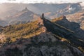 Aerial view of Roque Nublo, a volcanic rock in caldera of Tejeda, Gran Canaria, Canary islands, Spain