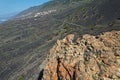 Aerial view of Roque TeneguÃÂ­a, on the island of La Palma, Canary Islands