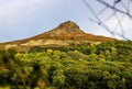 Aerial view of Roseberry Topping a distinctive hill in North Yorkshire, England. It is situated near Great Ayton and Newton under Royalty Free Stock Photo